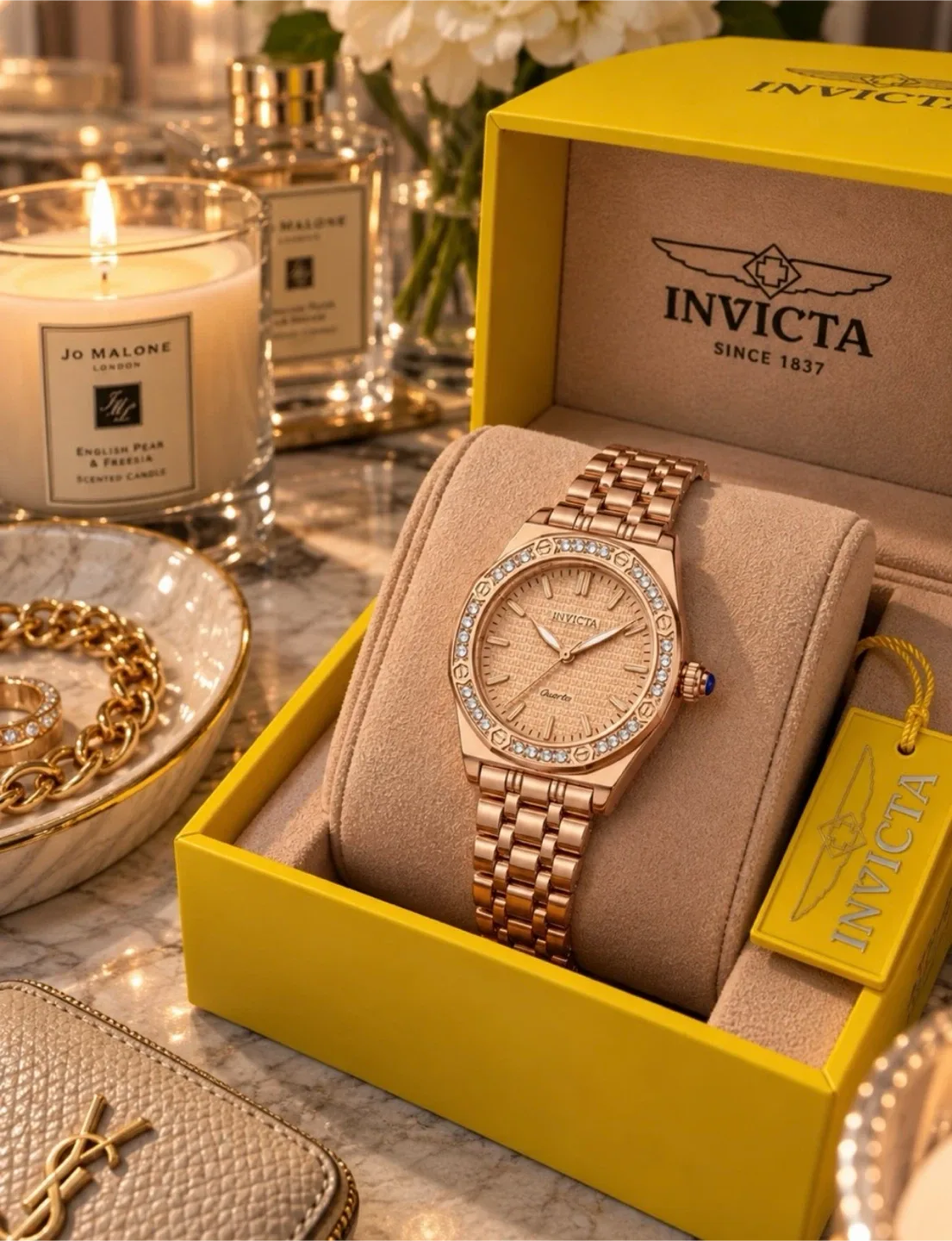 Invicta Wildflower 69370 Rose Gold Crystal Watch 33mm NWT