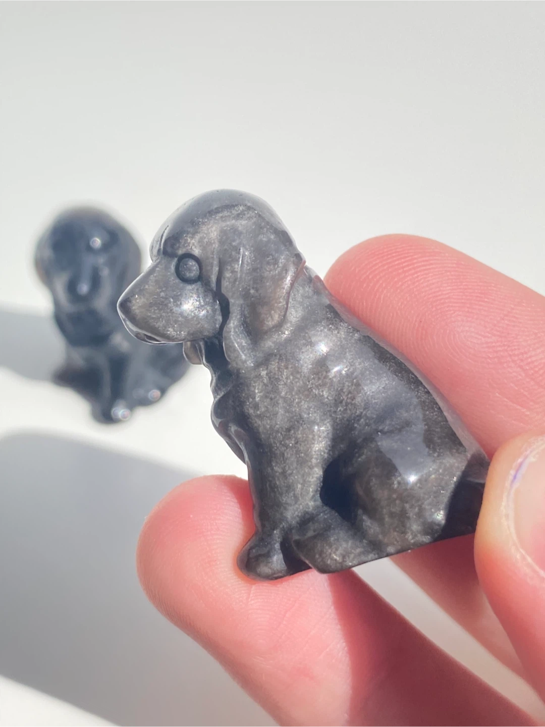 Silver Obsidian Dog Crystal Carving - photo 2