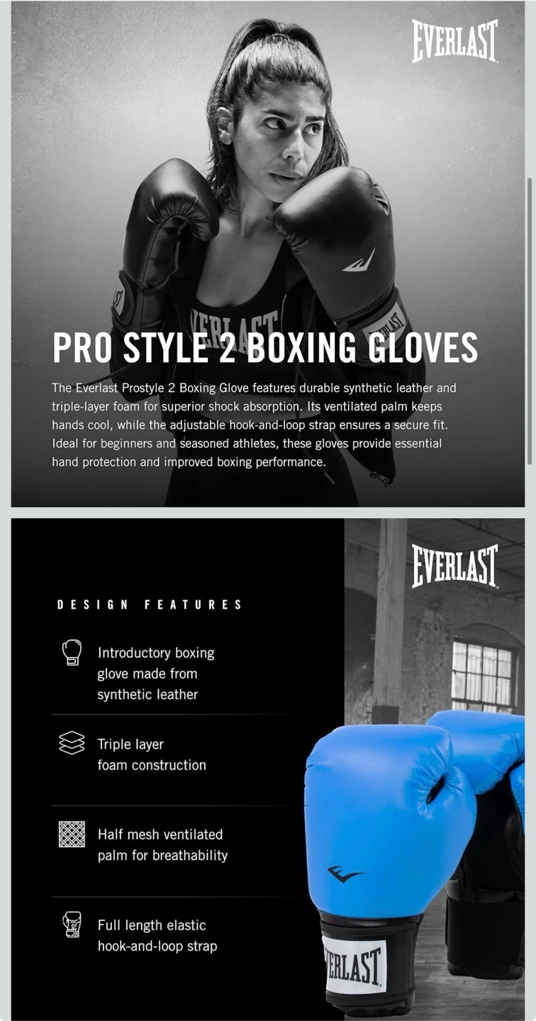 Everlast Pro Style 2 Boxing Gloves - 12 oz - Blue - photo 2