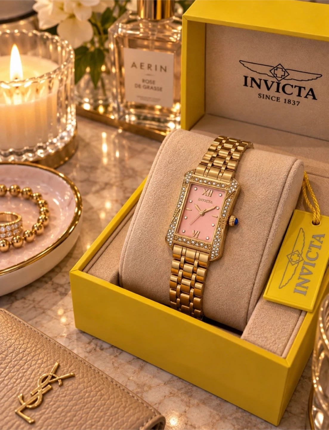 Invicta Wildflower 69281 Gold Pink Crystal 26mm Watch NWT