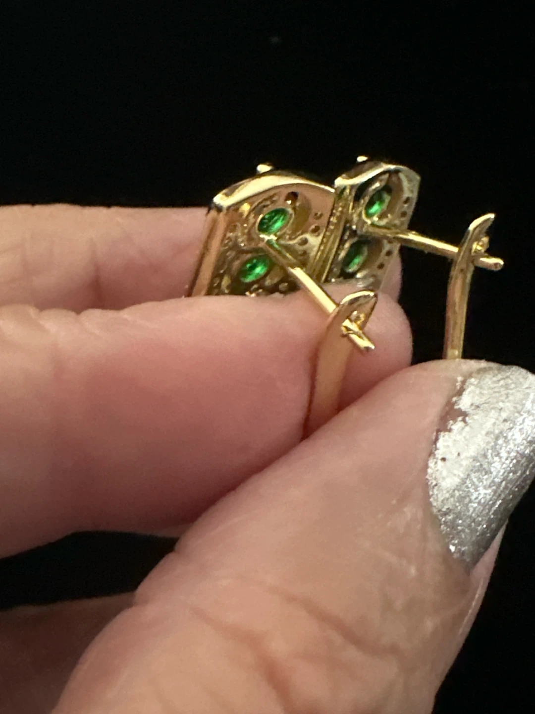 14k Gold-Tone laminated Hoop Earrings with Green Stones - photo 2