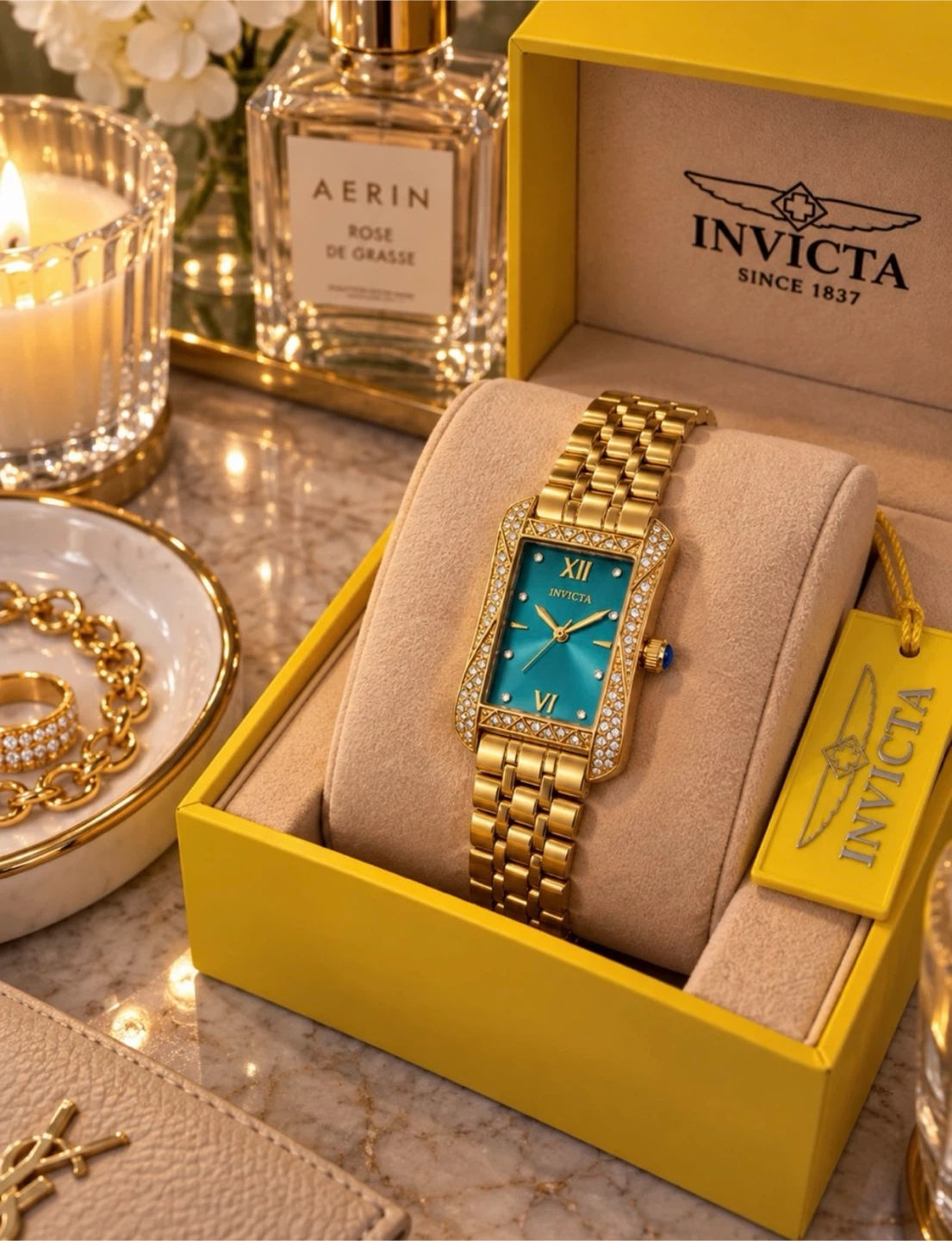 Invicta Wildflower 69283 Gold Teal Crystal Watch NWT