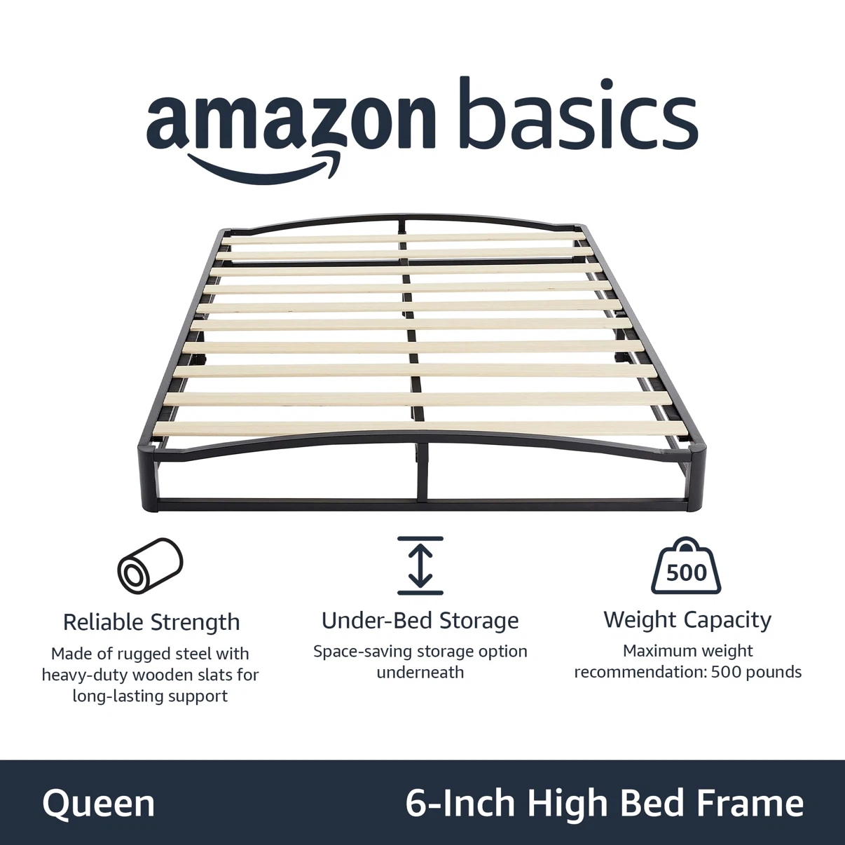 Queen 6" Modern Metal Platform Bed with Wood Slat - photo 2