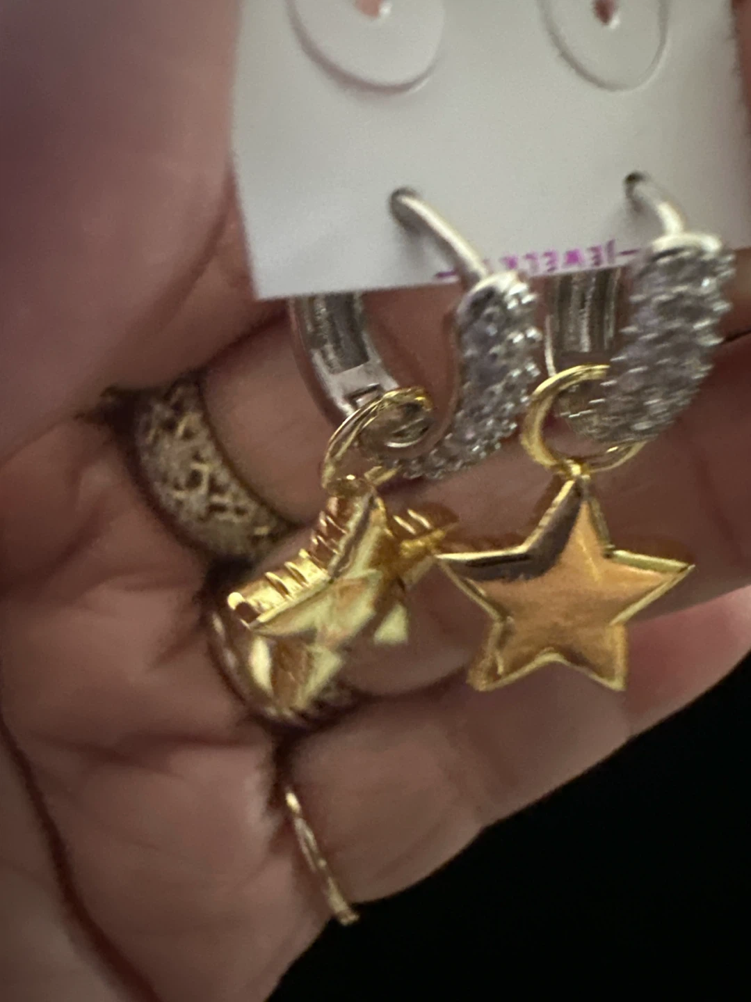 Gold laminated  Star Dangle Hoop Earrings - photo 2