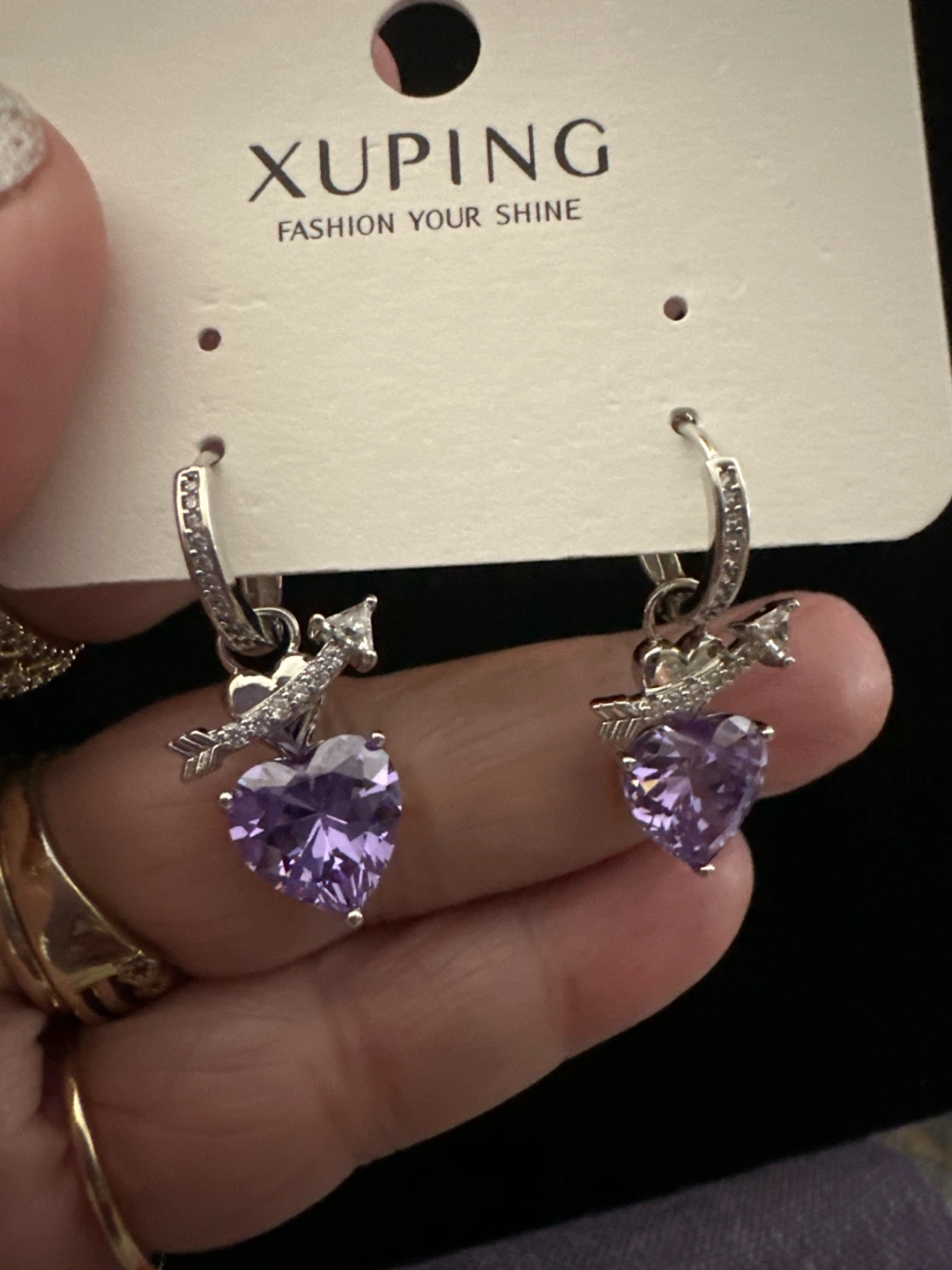 Xuping Purple Heart silver Hoop Earrings