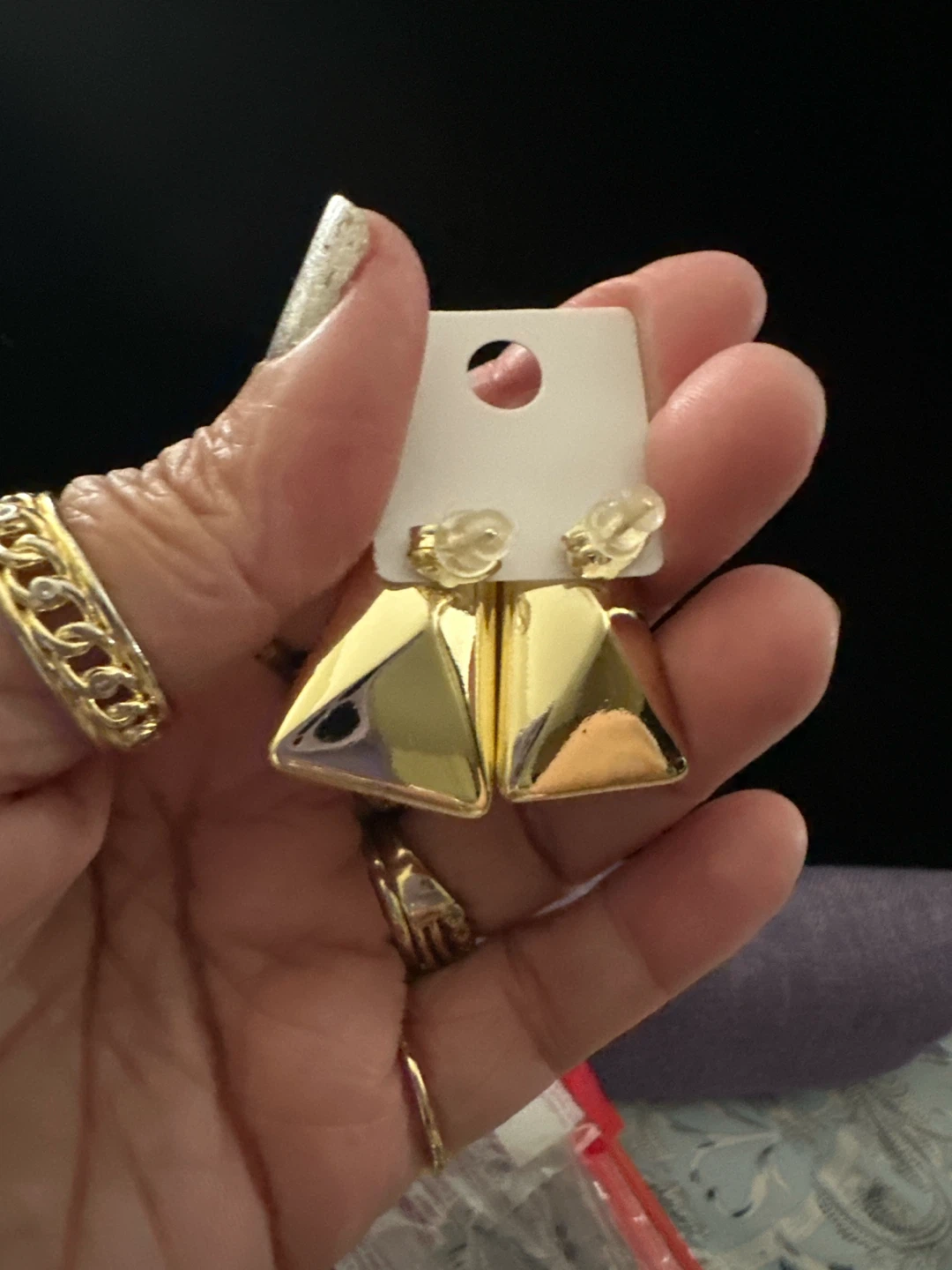 Geometric Triangle Gold Tone Earrings - photo 3