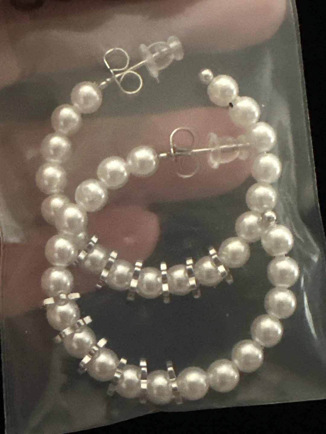 Faux Pearl Hoop Earrings