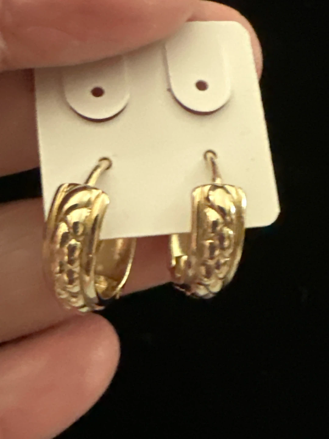 14k Gold Tone laminated Textured Hoop Earrings