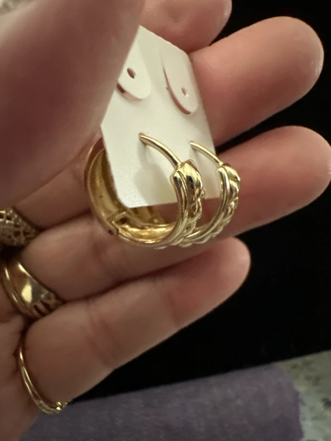 14k Gold Tone laminated Textured Hoop Earrings - photo 2