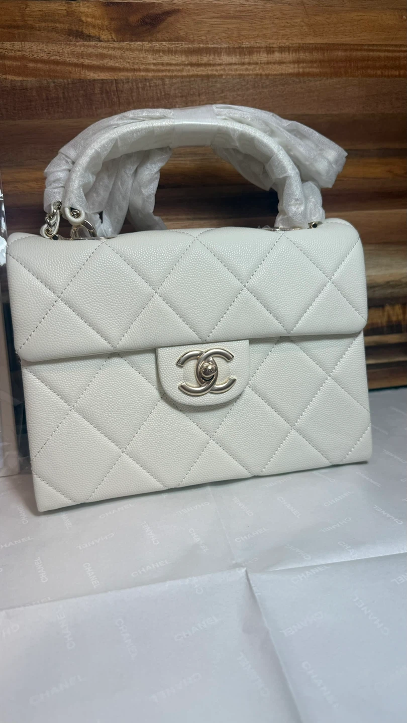 Chanel White Quilted Top Handle Bag