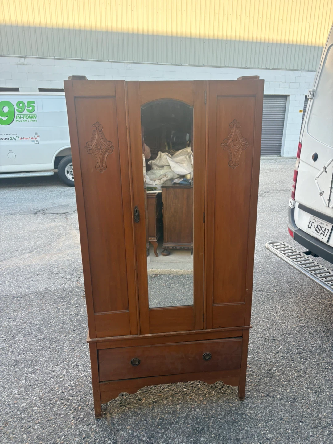 Free delivery antique Vintage Wooden Armoire with Mirror - photo 2