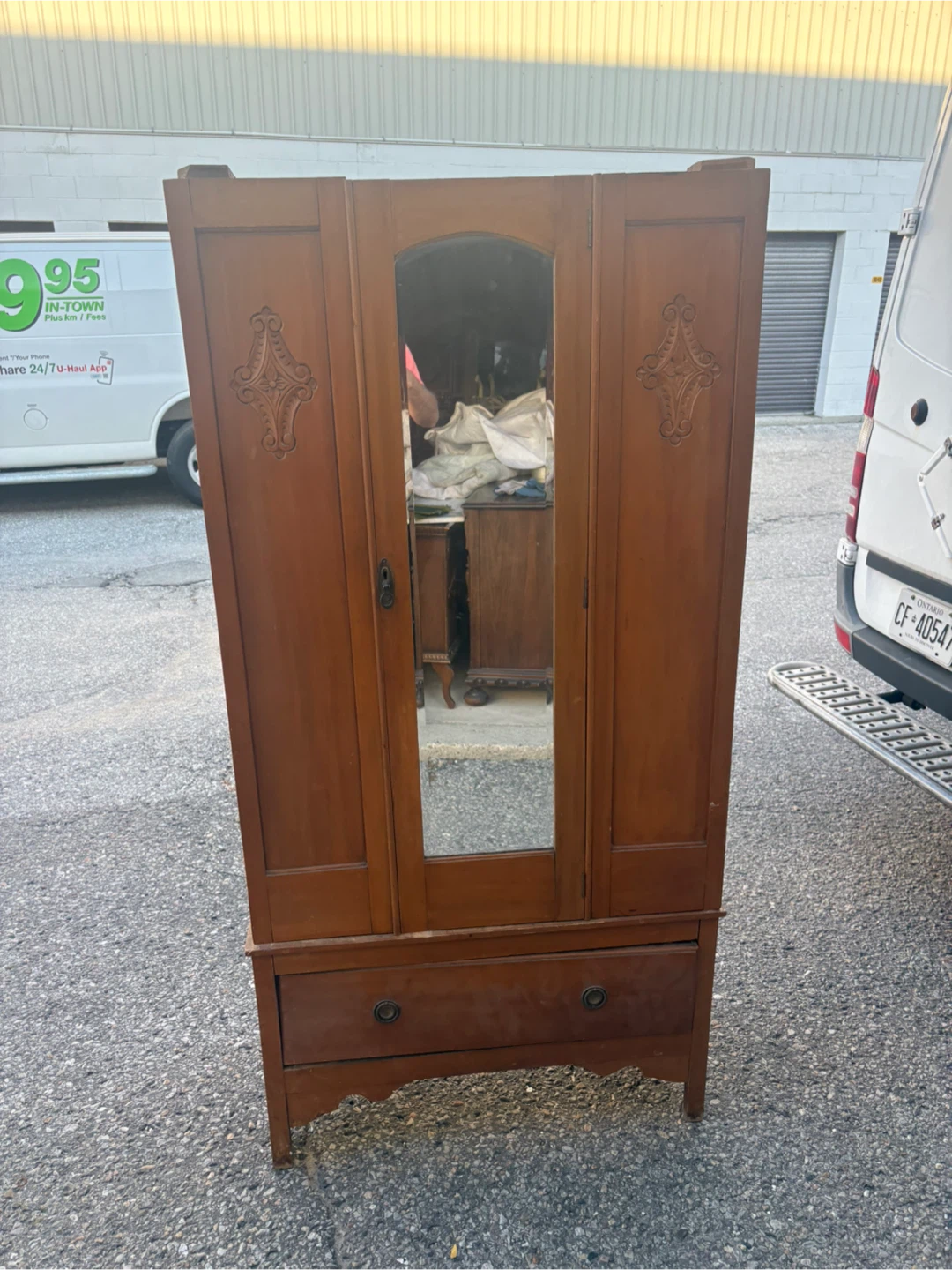 Free delivery antique Vintage Wooden Armoire with Mirror - photo 3