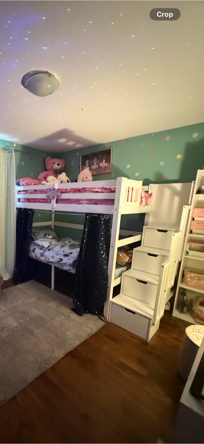 Must go!!! Moving sale White bunk bed with storage stairs