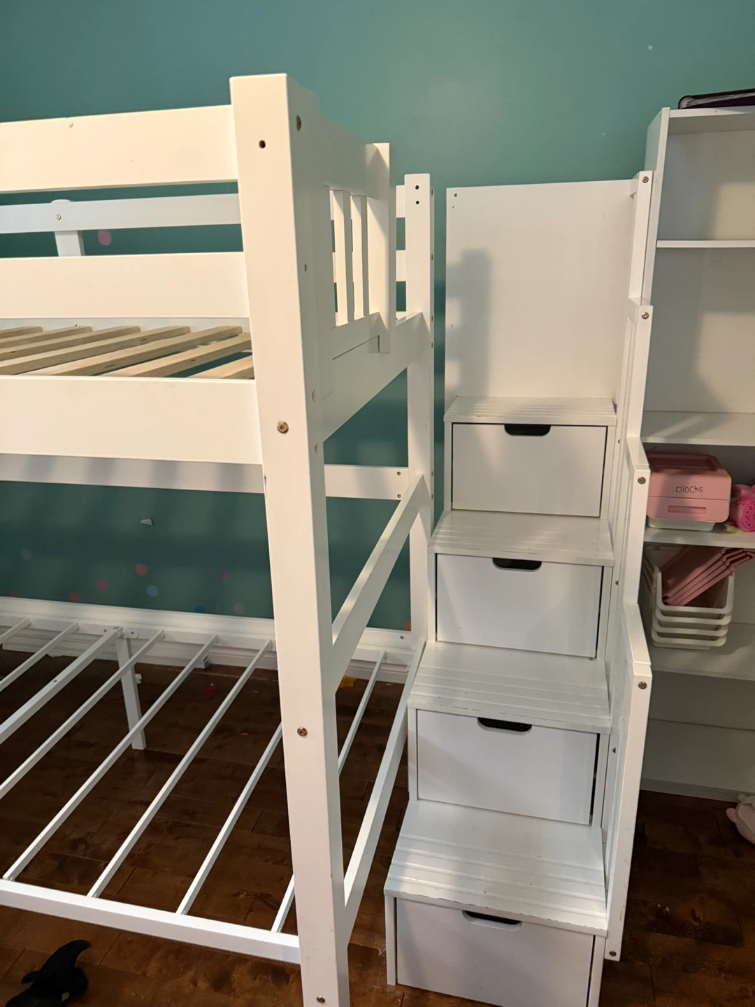 Must go!!! Moving sale White bunk bed with storage stairs - photo 5