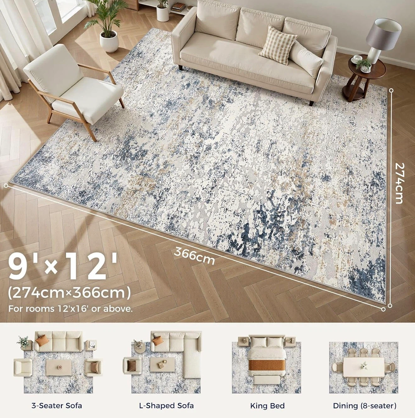 Large Abstract Area Rug 9'x12' - photo 4
