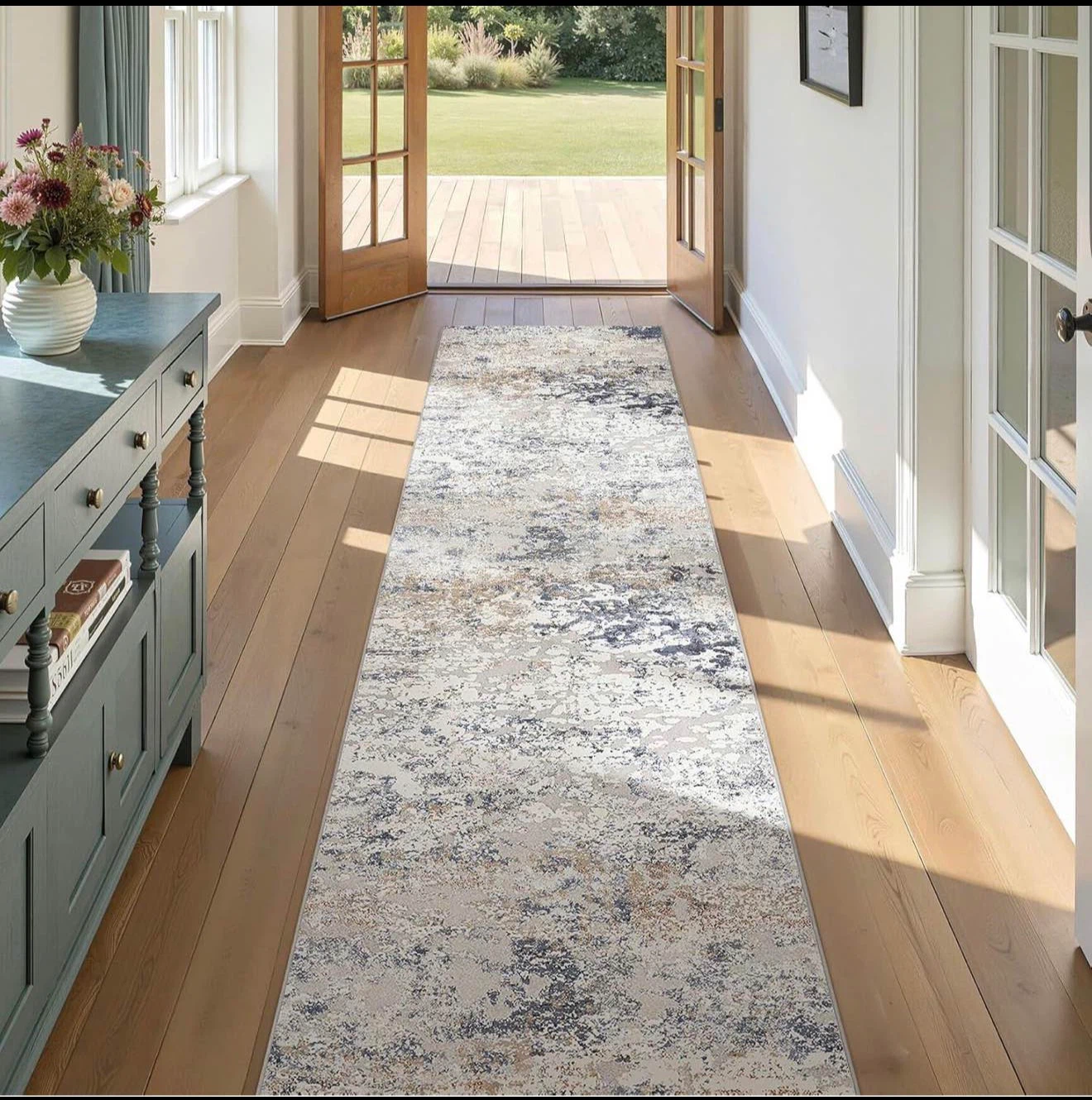 Machine Washable Abstract Runner Rug