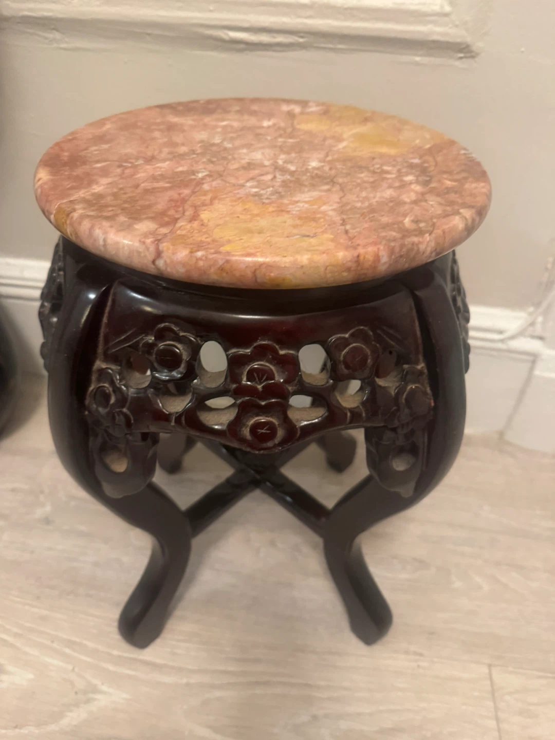 Set of two Chinese rosewood marble top plant stands - photo 3