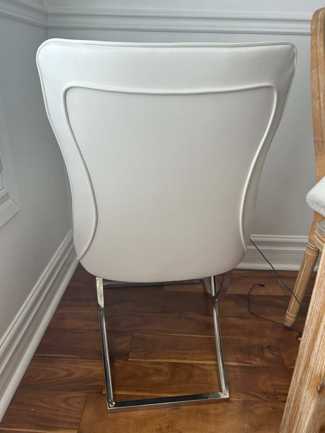 Modern White Dining Chair with Chrome Base
