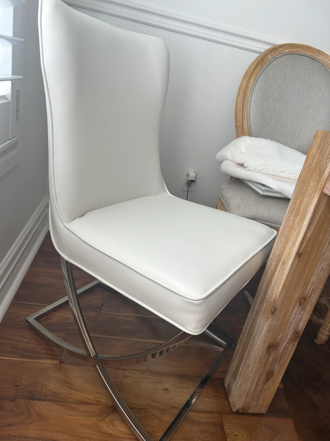 Modern White Dining Chair with Chrome Base - photo 2