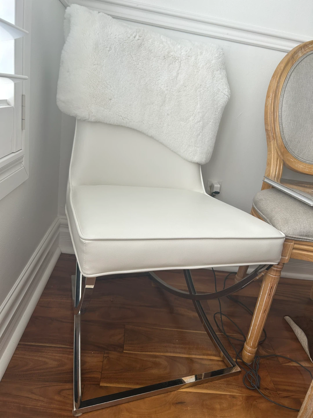 Modern White Dining Chair with Chrome Base - photo 3