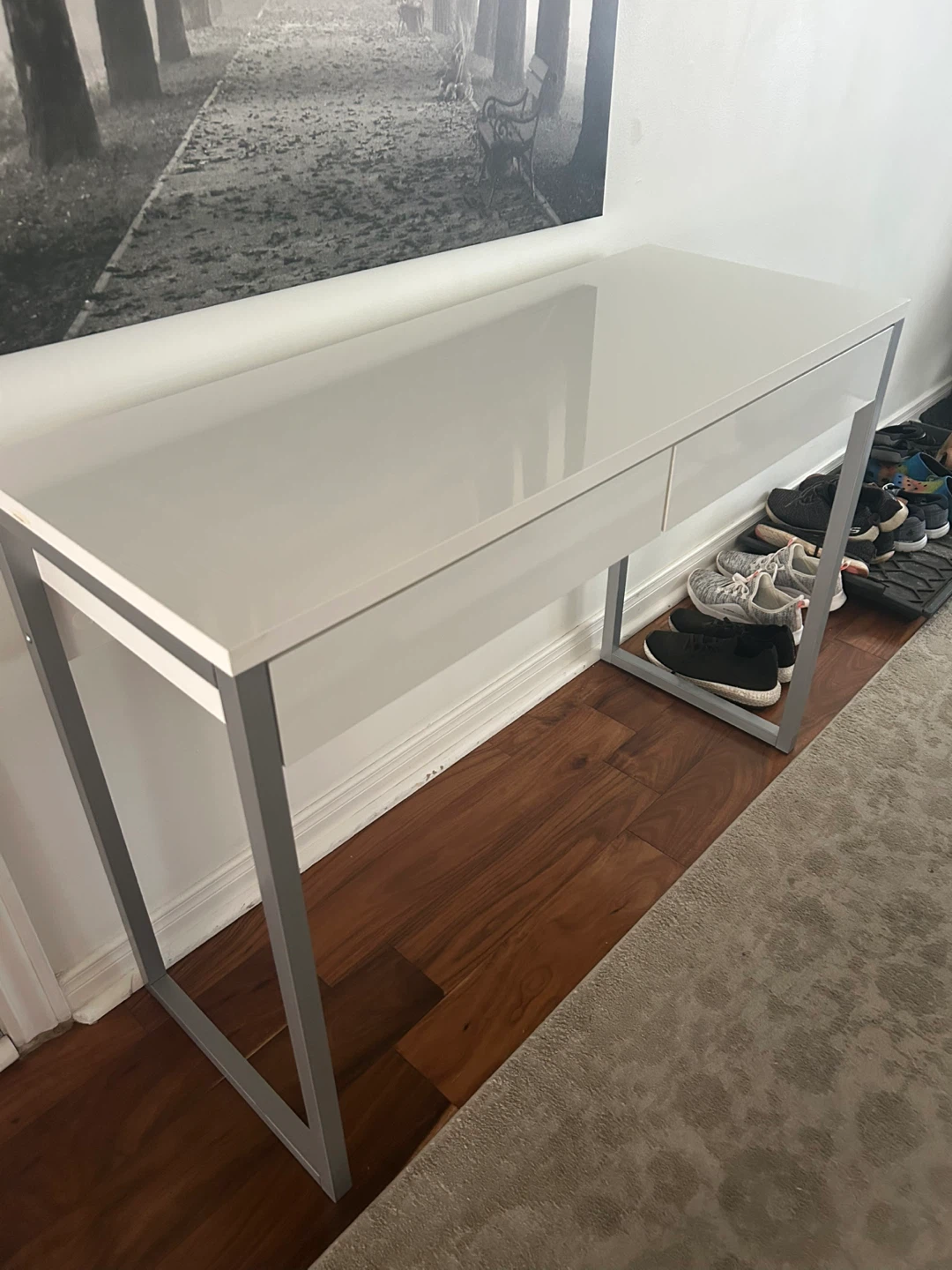 White Gloss Desk with Two Drawers