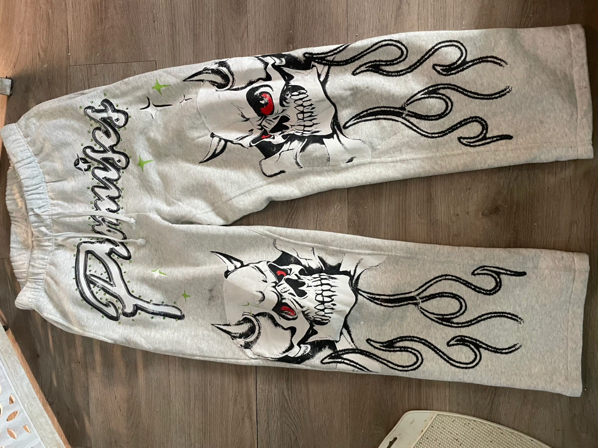 Princess Polly Grey Skull Print Sweatpants