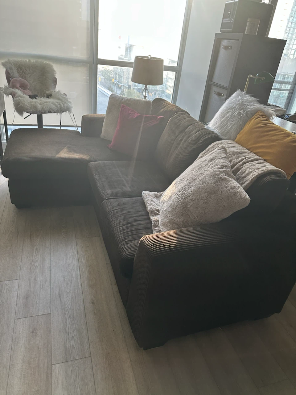 Brown corduroy sectional sofa - photo 2