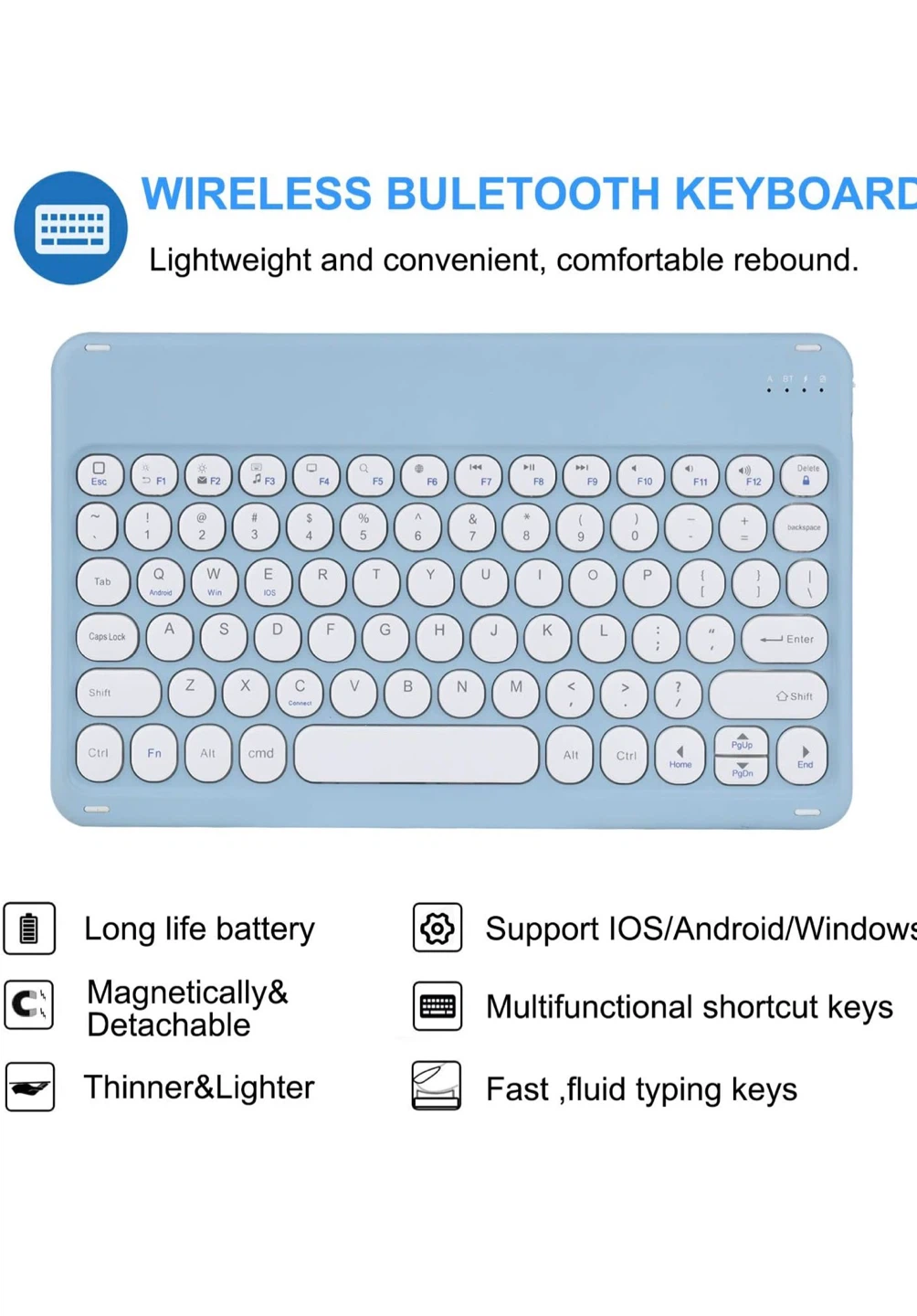 BNIB Light Blue Wireless Keyboard Case for iPad 10th Gen - photo 3