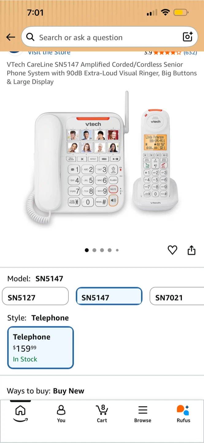 BNIB VTech CareLine SN5147 Amplified Corded/Cordless Phone