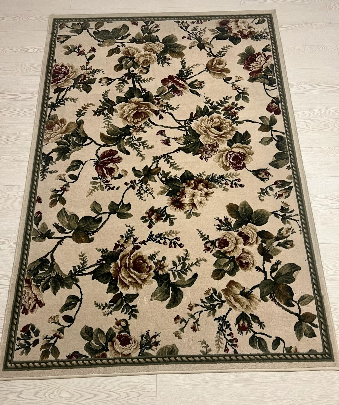 Floral Area Rug – 5' x 8' | Cream, Sage Green & Burgundy