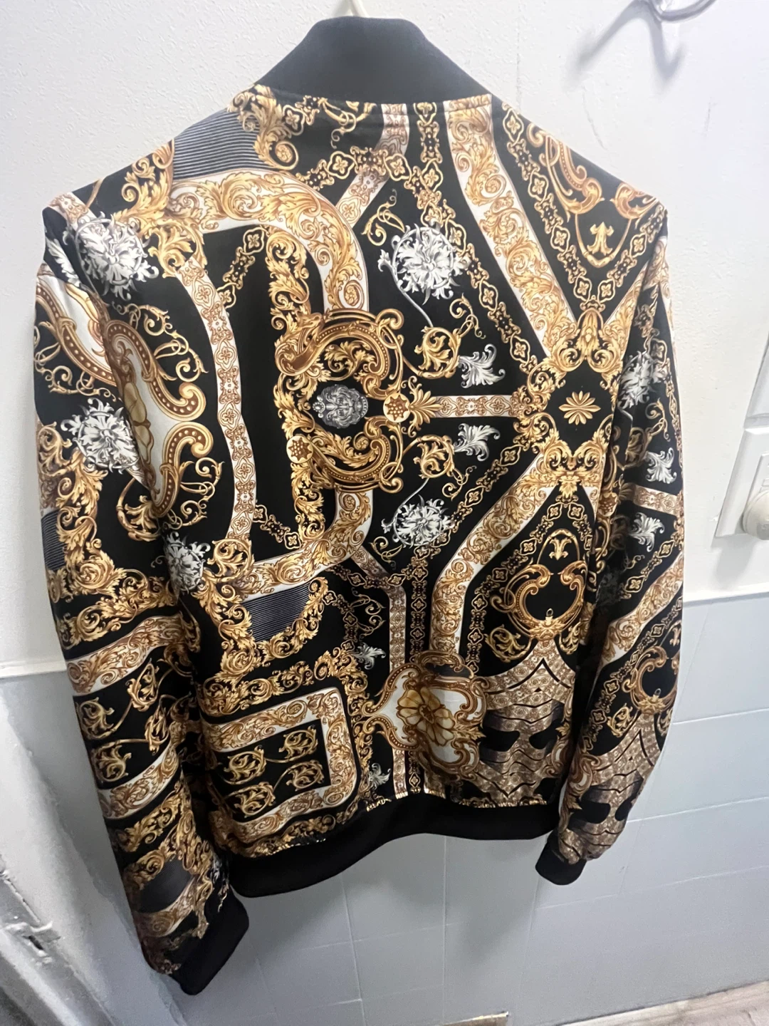 Zara Black and Gold Print Bomber Jacket