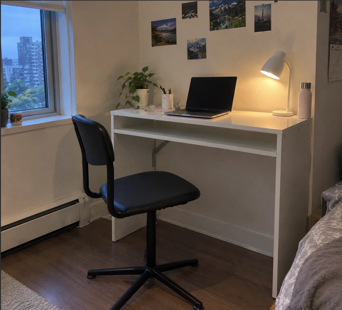 Brand New White Desk + Black Swivel Chair Set, $50