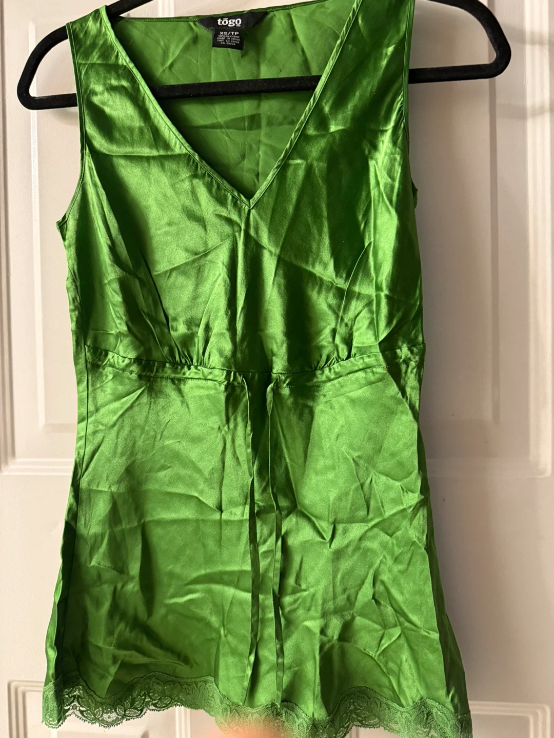 Togo Green Silk V-Neck Top