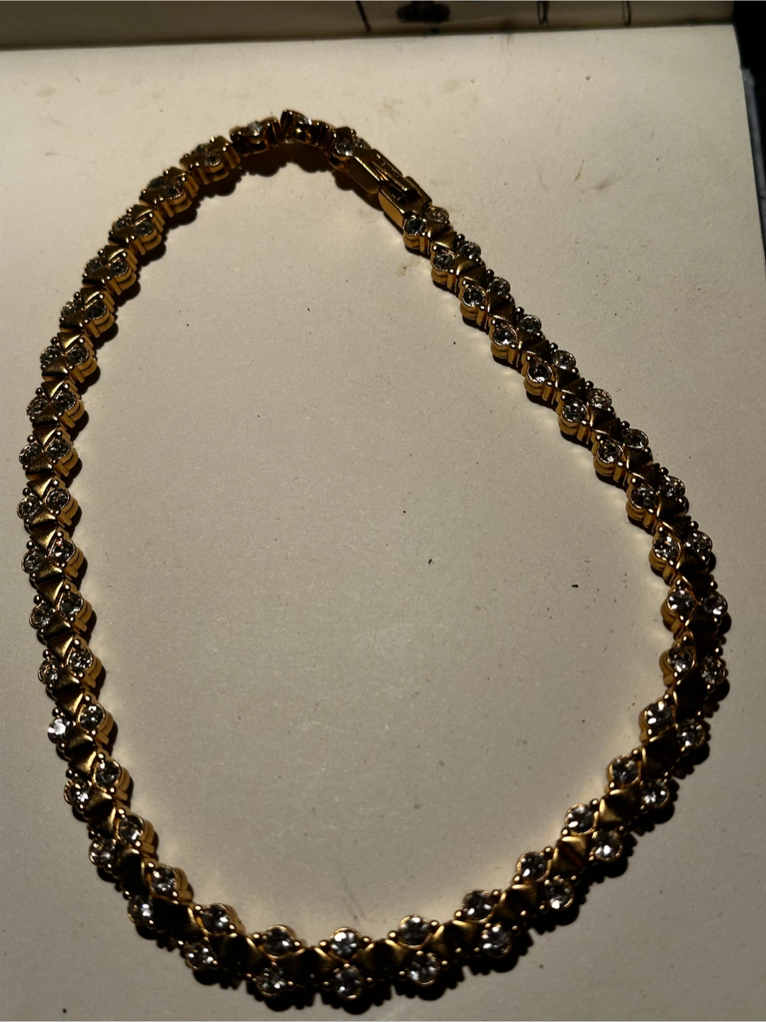 Vintage D'Orlan 22k Plated Gold Rhinestone Tennis Necklace