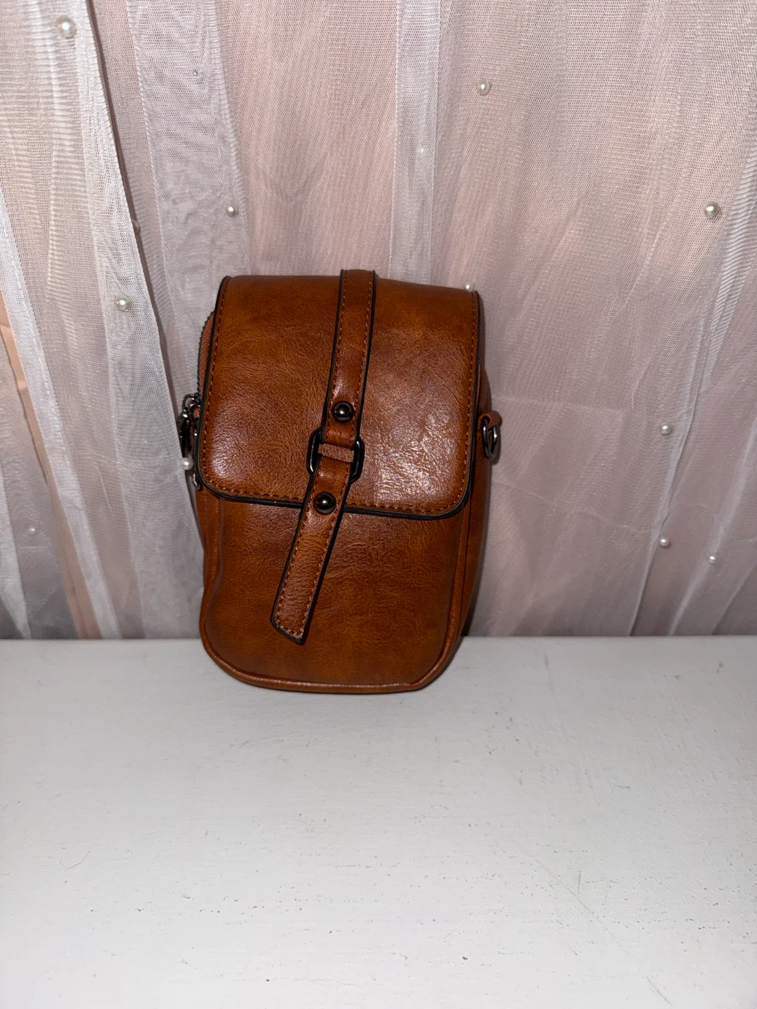 Brown Faux Leather Crossbody Bag