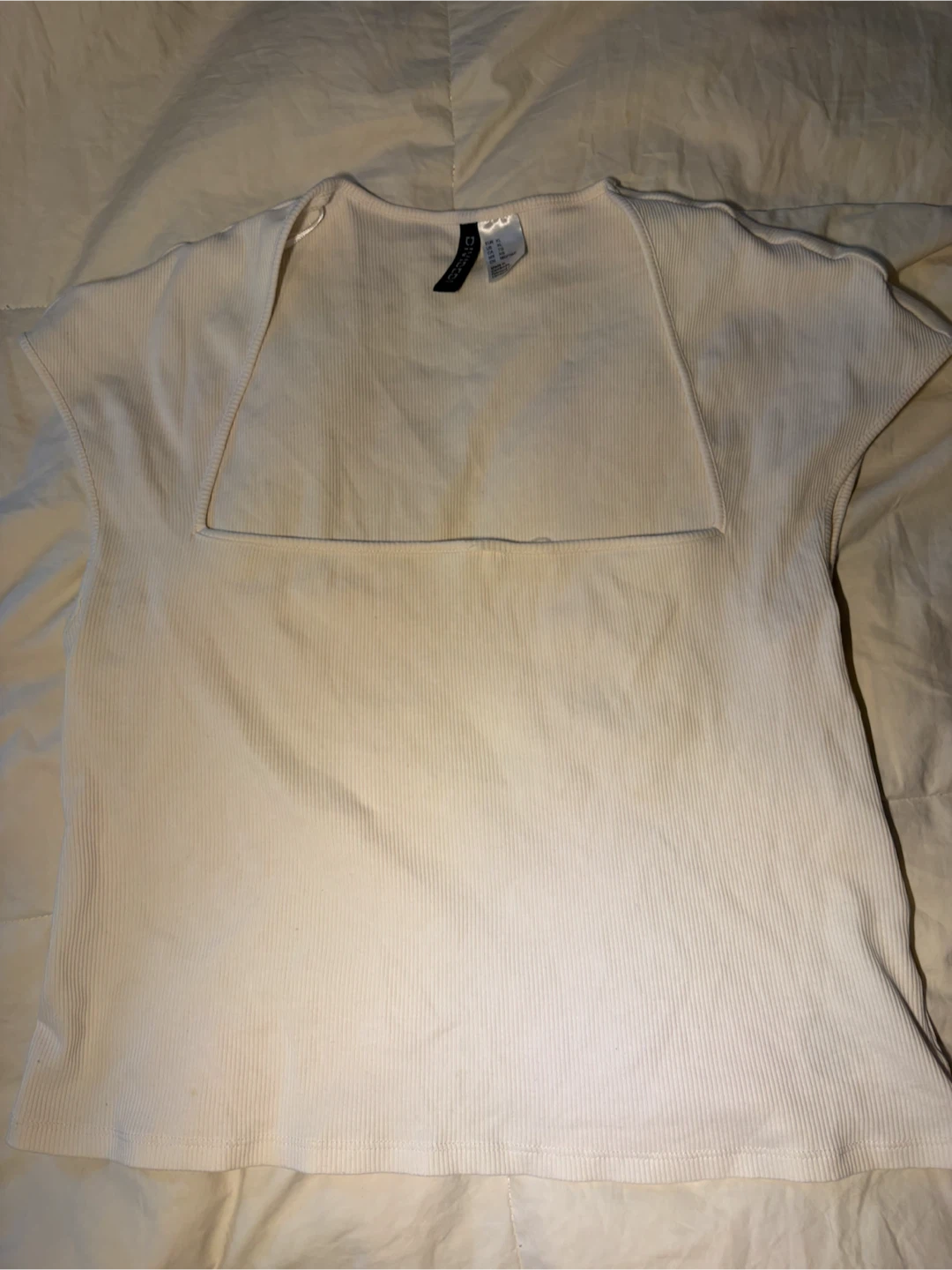 H&M White Ribbed Square Neck Top