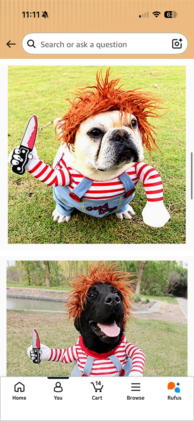 2 Dog Chucky Halloween Costume (medium)
