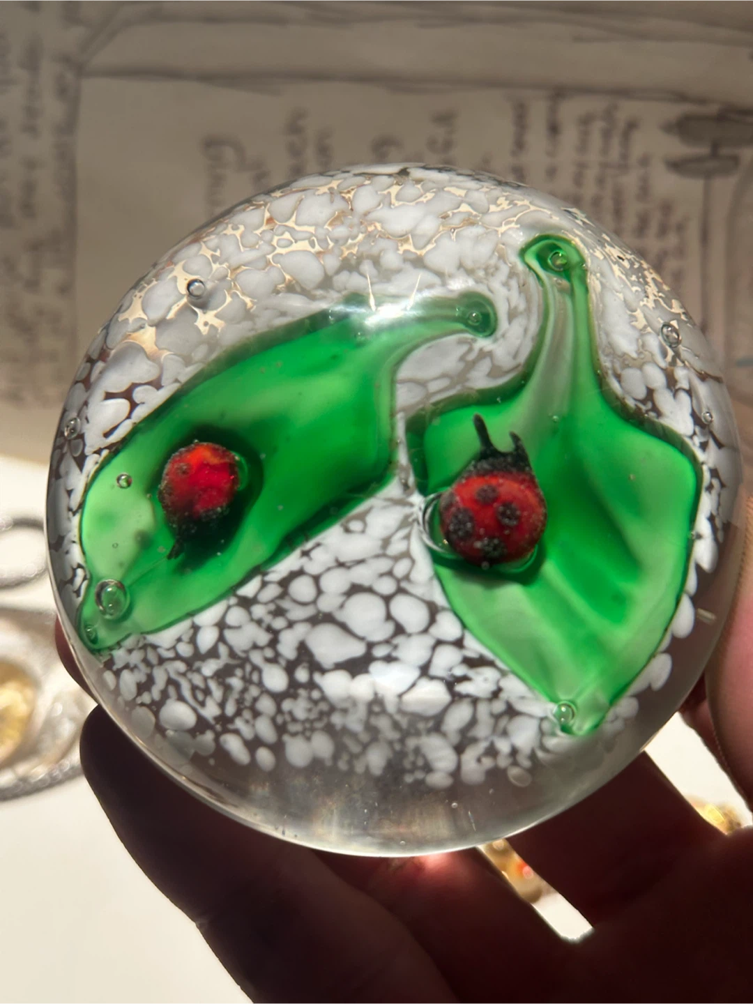 Ladybug art glass paperweight