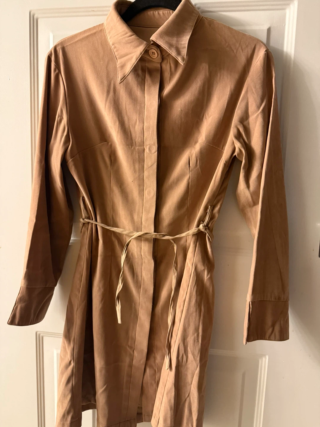 Tan Button-Down Shirt Dress
