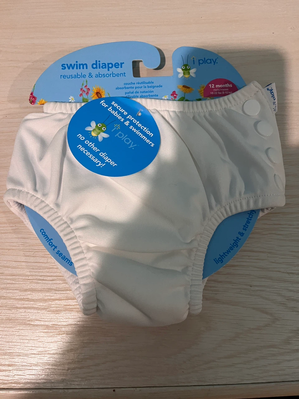 i play. Reusable White Swim Diaper - 12 Months