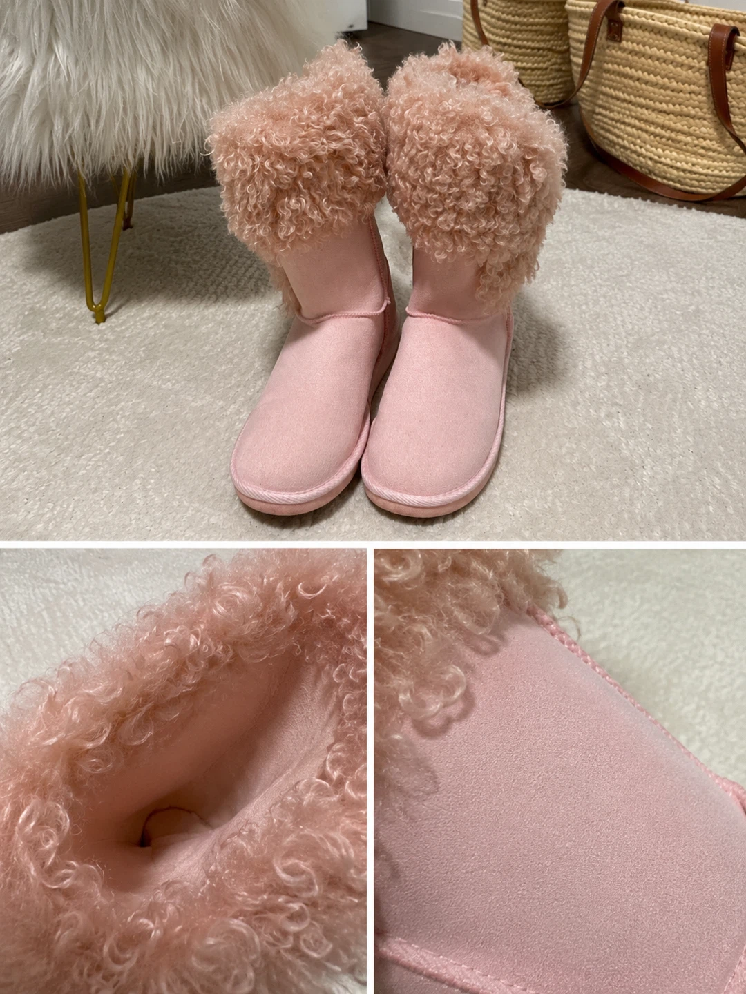 Pink Faux Fur Trimmed Winter Boots