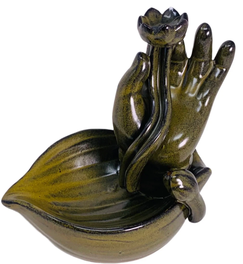 Ceramic Hand and Lotus Incense Holder
