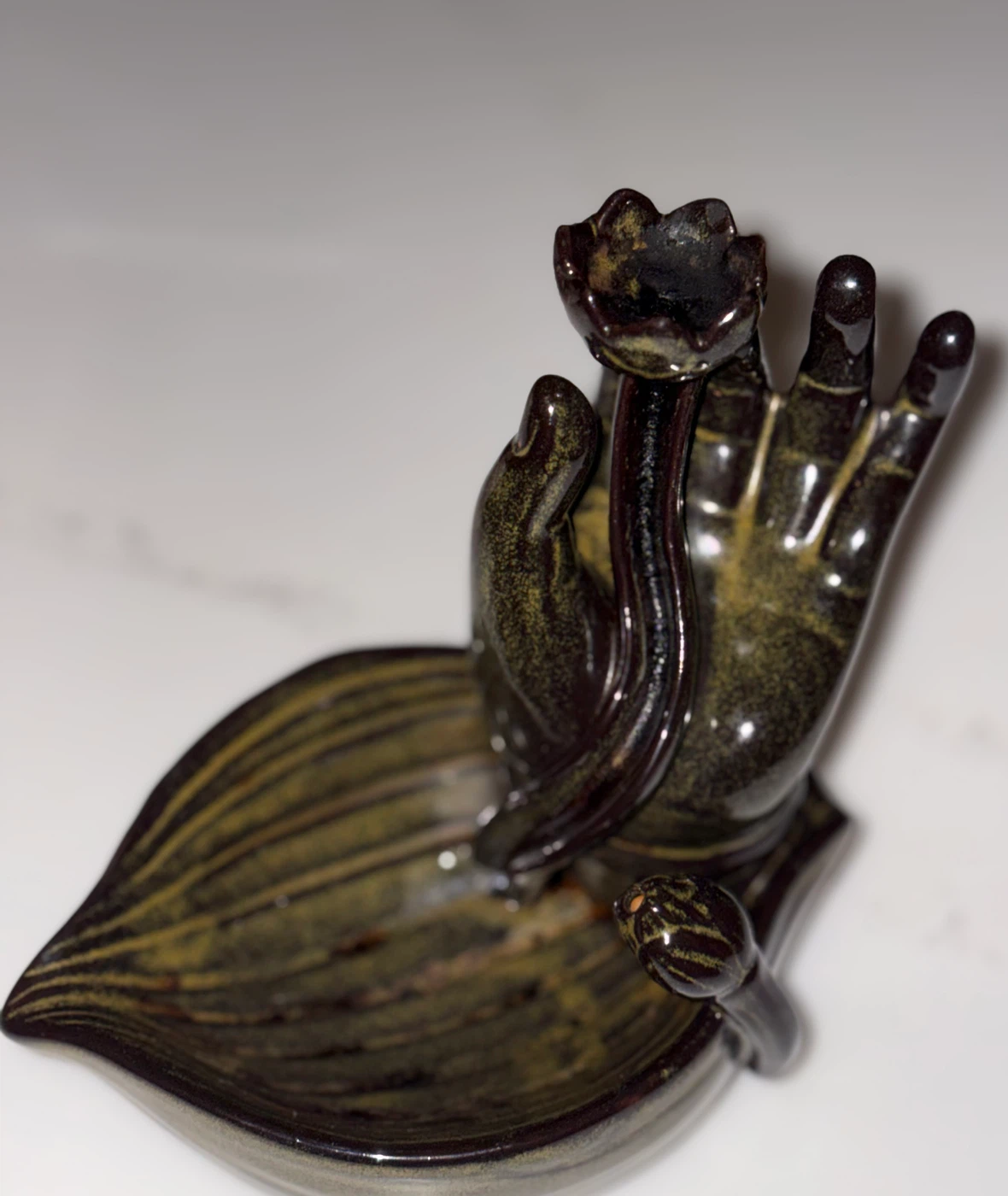 Ceramic Hand and Lotus Incense Holder - photo 2