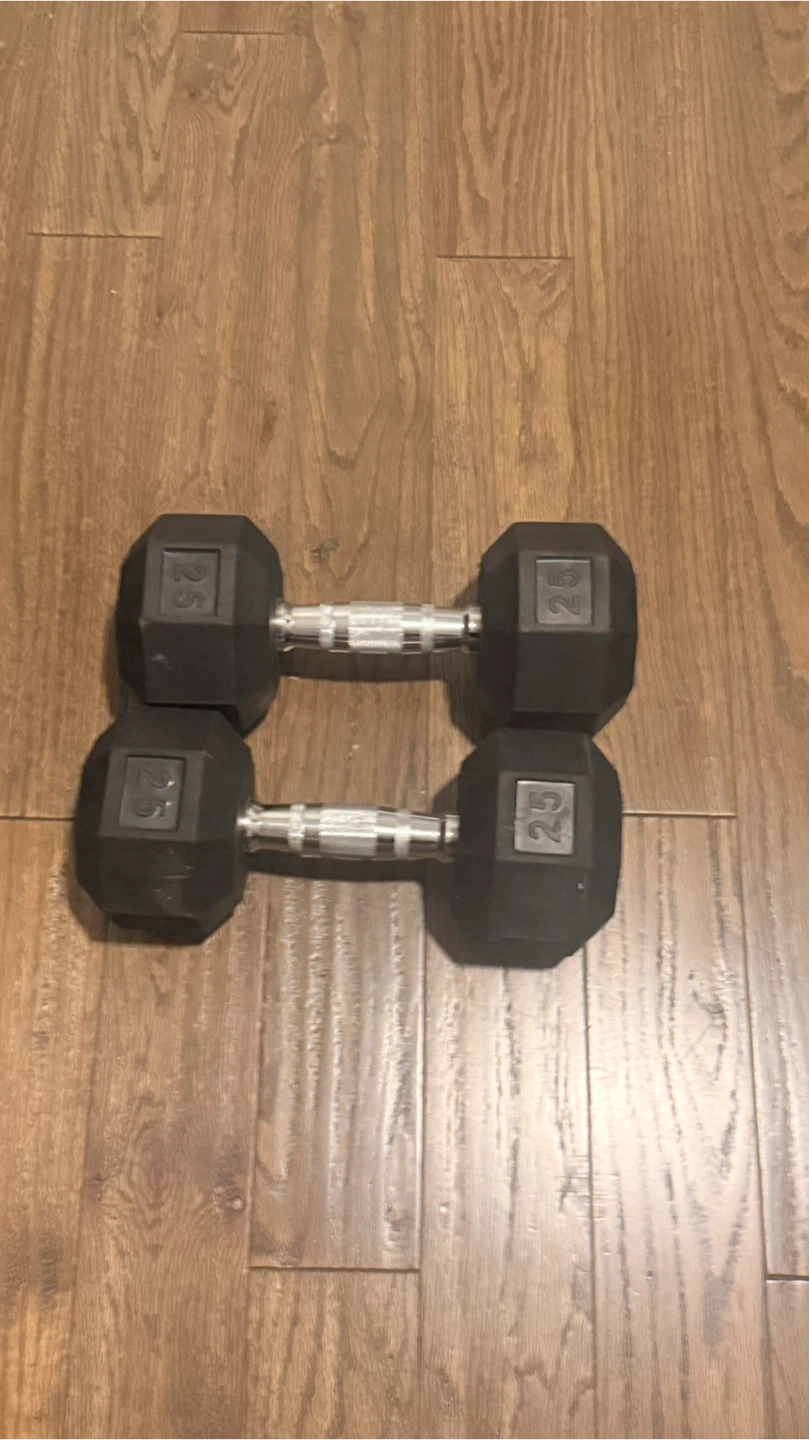 Set of two 25 lb rubber hex dumbbells - photo 2
