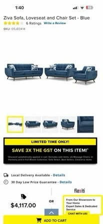 Ziva Sofa, Loveseat and Chair Set - Blue - photo 5