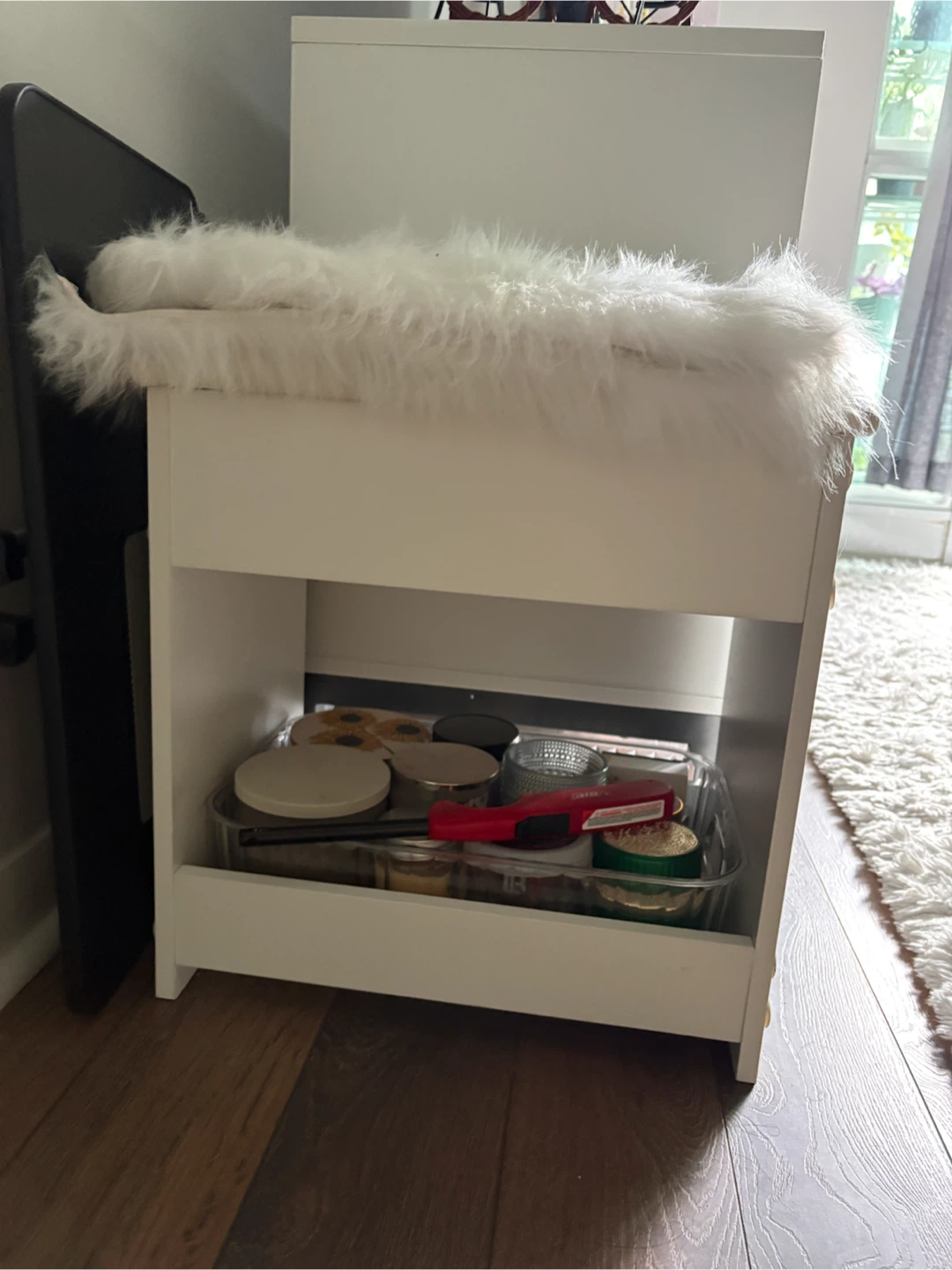 White Vanity Desk with LED Mirror, Shelves, and seat - photo 4