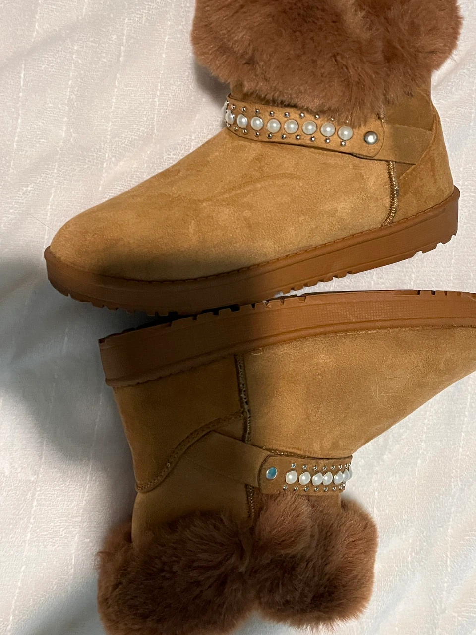 G.N.D. Tan Faux Fur Boots with Pearl Detail - Size 6 - photo 4