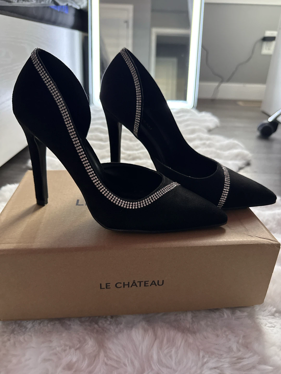Le Château new Black Heeled Pumps with Rhinestone Detail