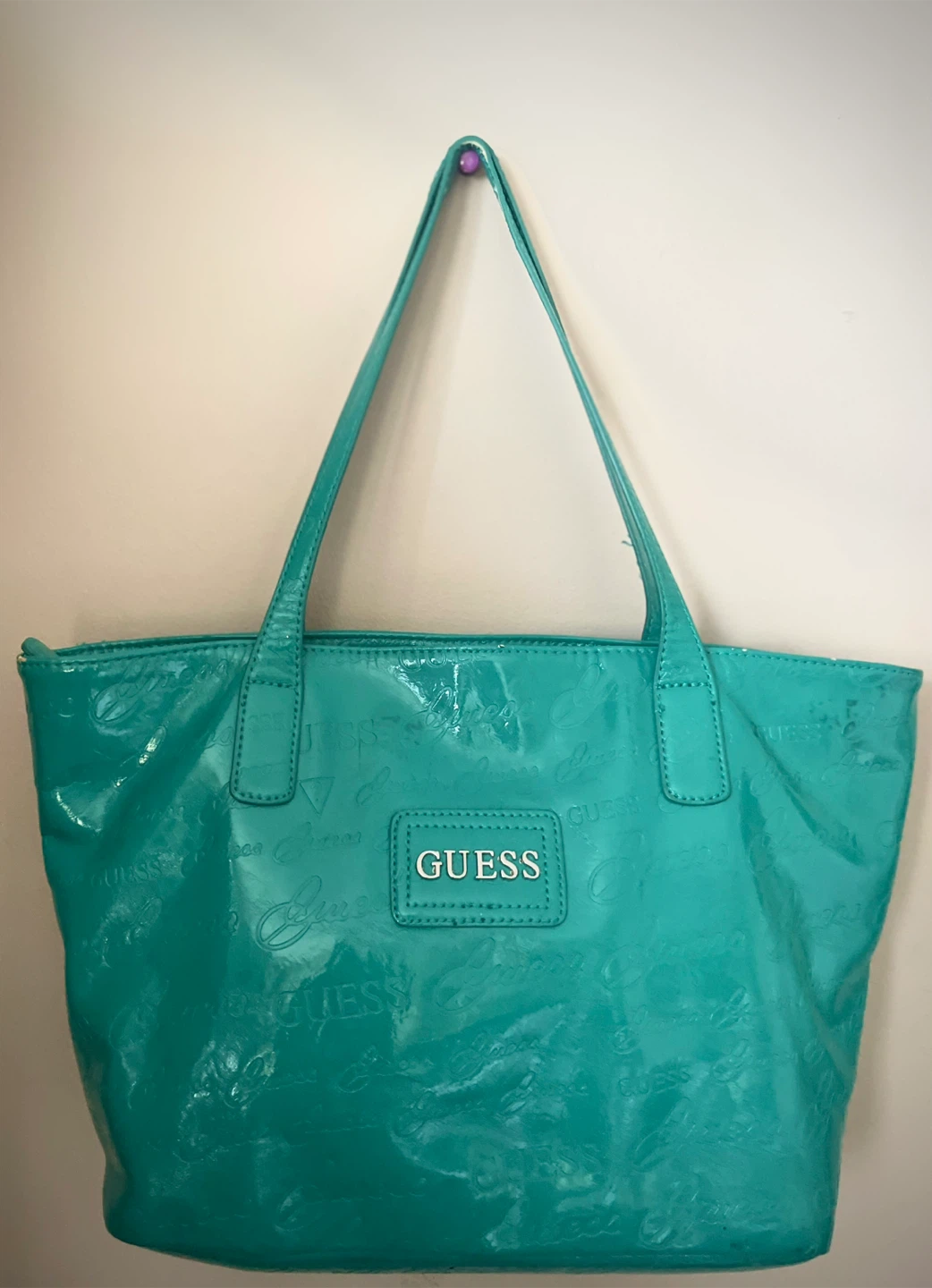 Preloved GUESS Teal Patent Tote Bag