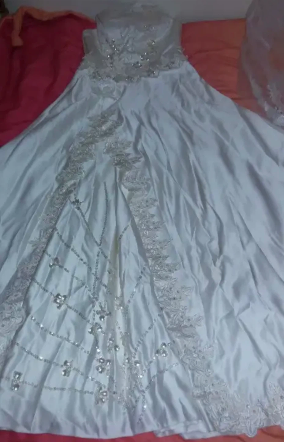 White Beaded Lace Wedding Dress-size S/M